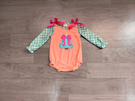 LR3164 Sample No Moq Embroidery Bow Trees Baby Girls Polka Dots Christmas Ruffle Rompers