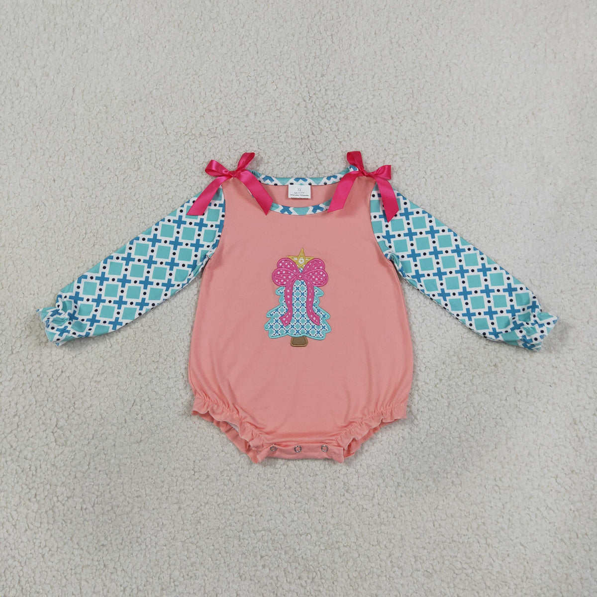 RTS NO MOQ milk silk LR3164 Embroidery Bow Trees Baby Girls Polka Dots Christmas Ruffle Rompers
