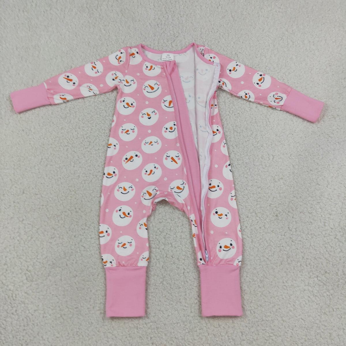 RTS NO MOQ （In stock）milk silk LR3165 Baby Girls Pink Snowmen Christmas Two Way Zip Convertible Rompers