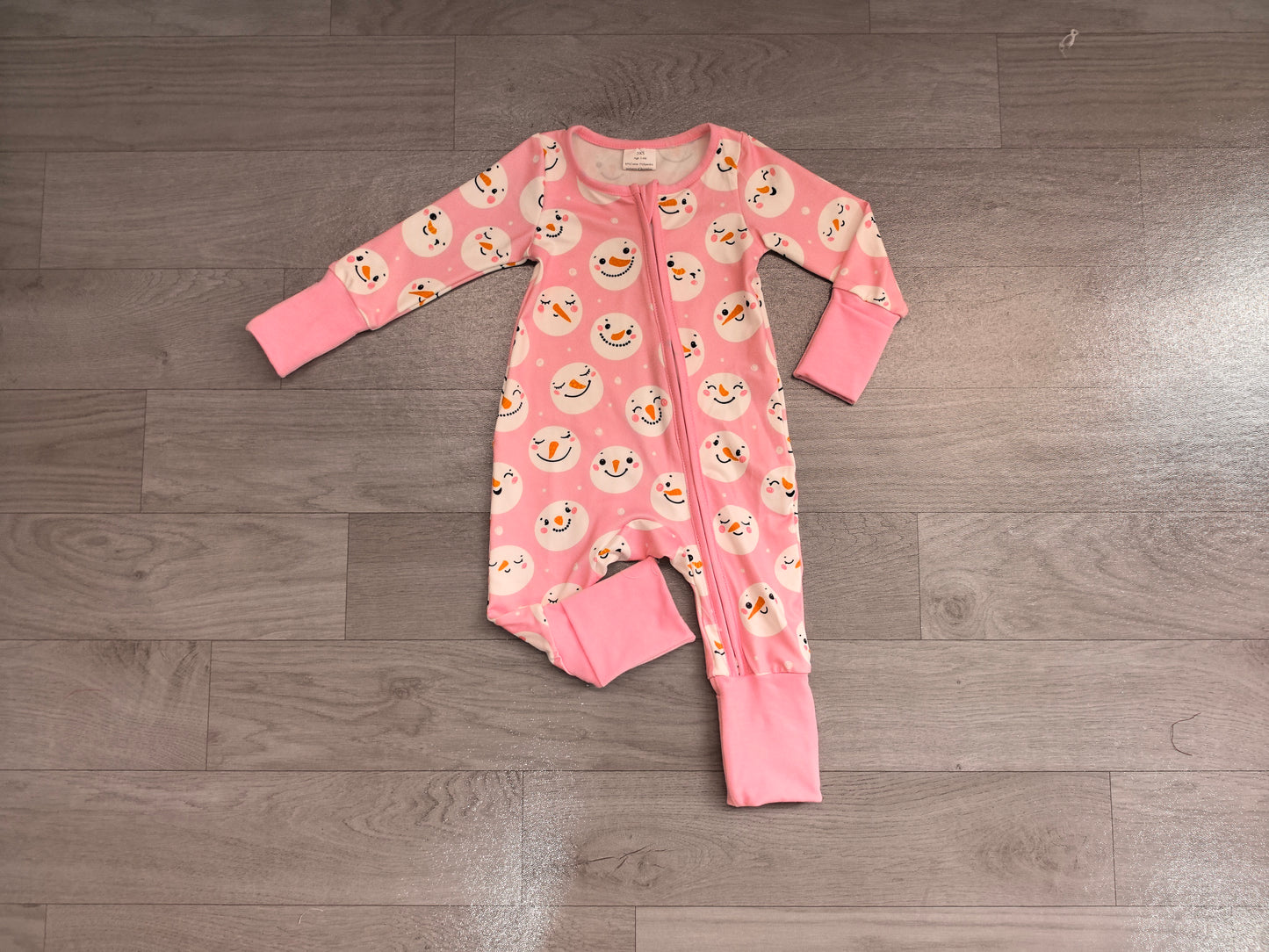 LR3165 Sample No Moq Baby Girls Pink Snowmen Christmas Two Way Zip Convertible Rompers