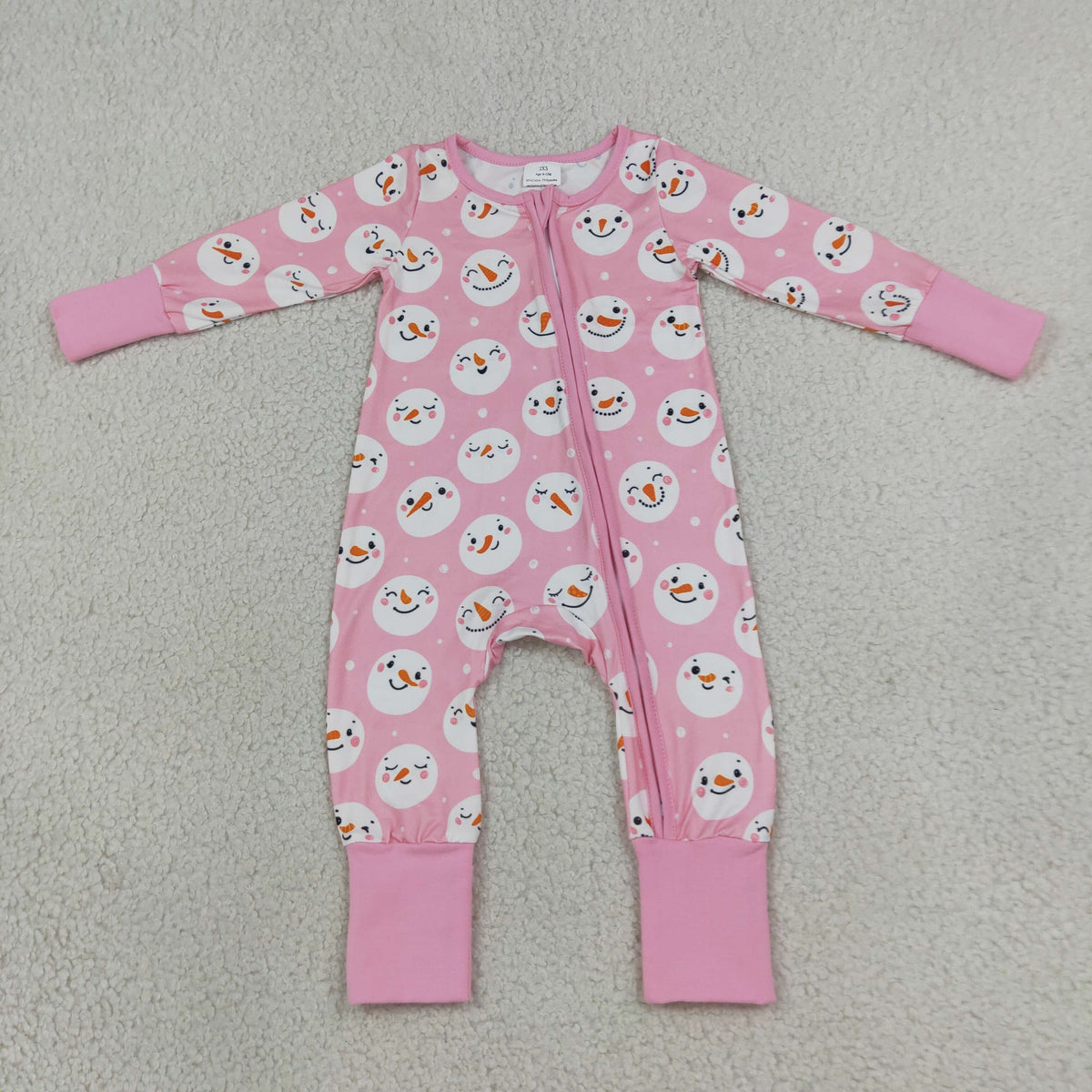 RTS NO MOQ （In stock）milk silk LR3165 Baby Girls Pink Snowmen Christmas Two Way Zip Convertible Rompers