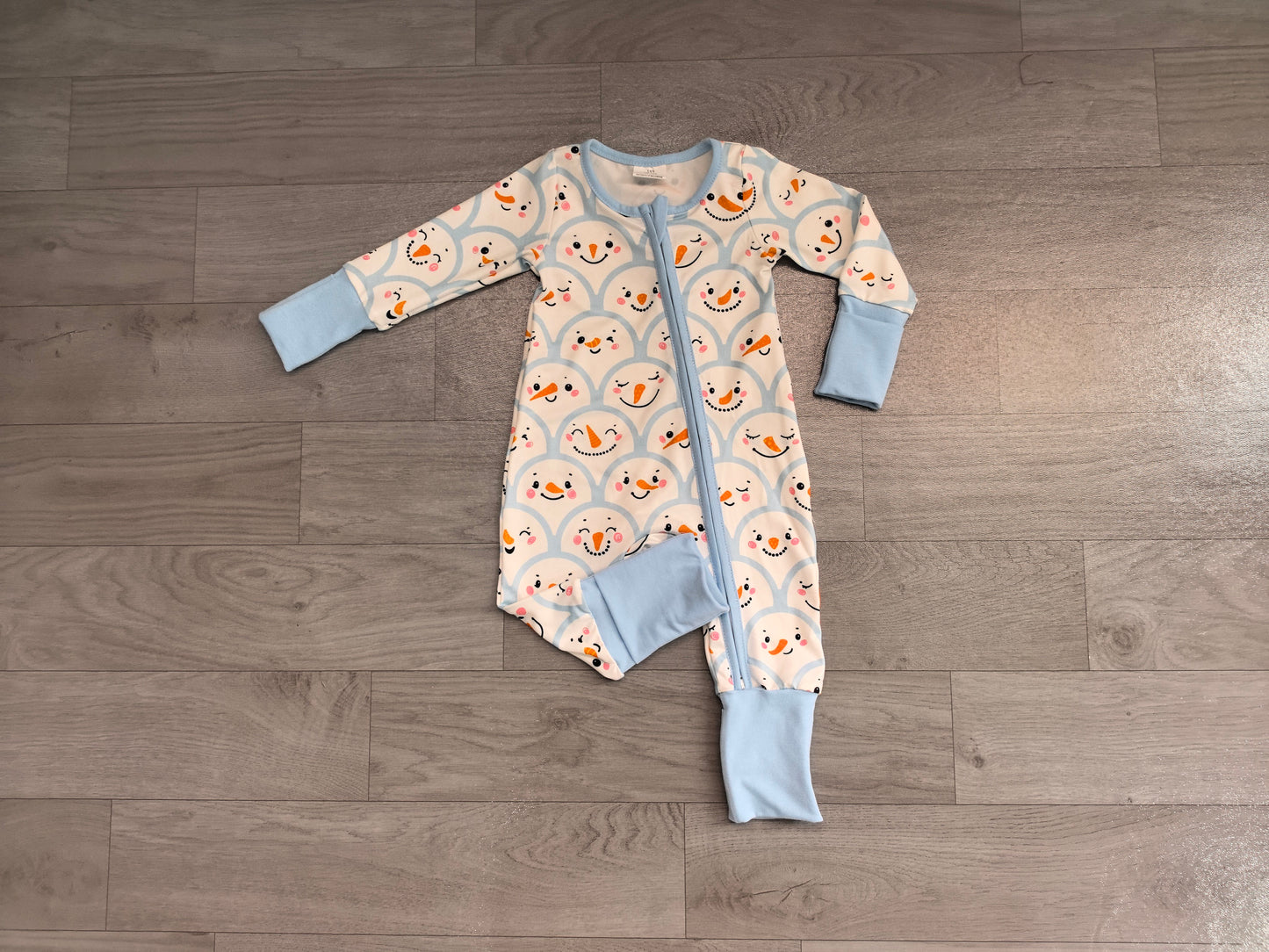 LR3166 Sample No Moq Baby Boys Blue Snowmen Christmas Two Way Zip Convertible Rompers
