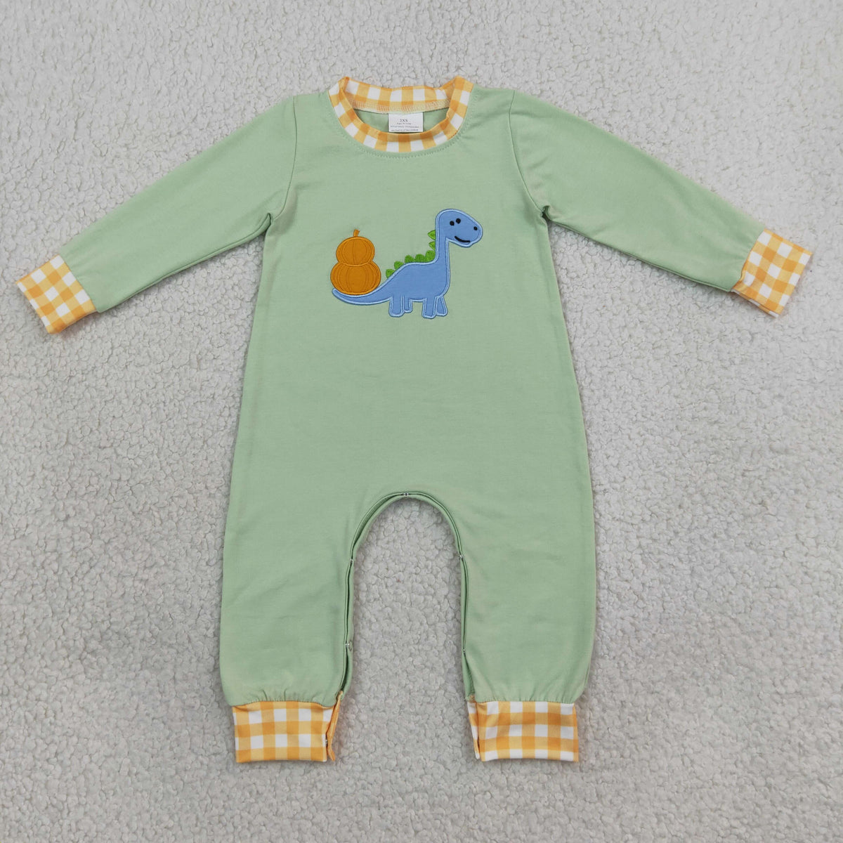 RTS NO MOQ （In stock）milk silk LR3168 Embroidery Pumpkins Dinosaur Baby Boys Fall Long Sleeve Pant Rompers