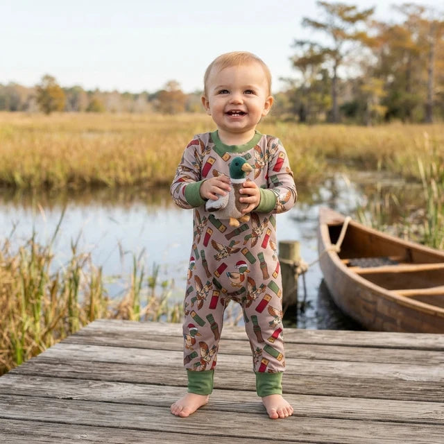 RTS NO MOQ （In stock） milk silk LR3209 Baby Boys Hat Ducks Calls Long Sleeve Christmas Pant Rompers