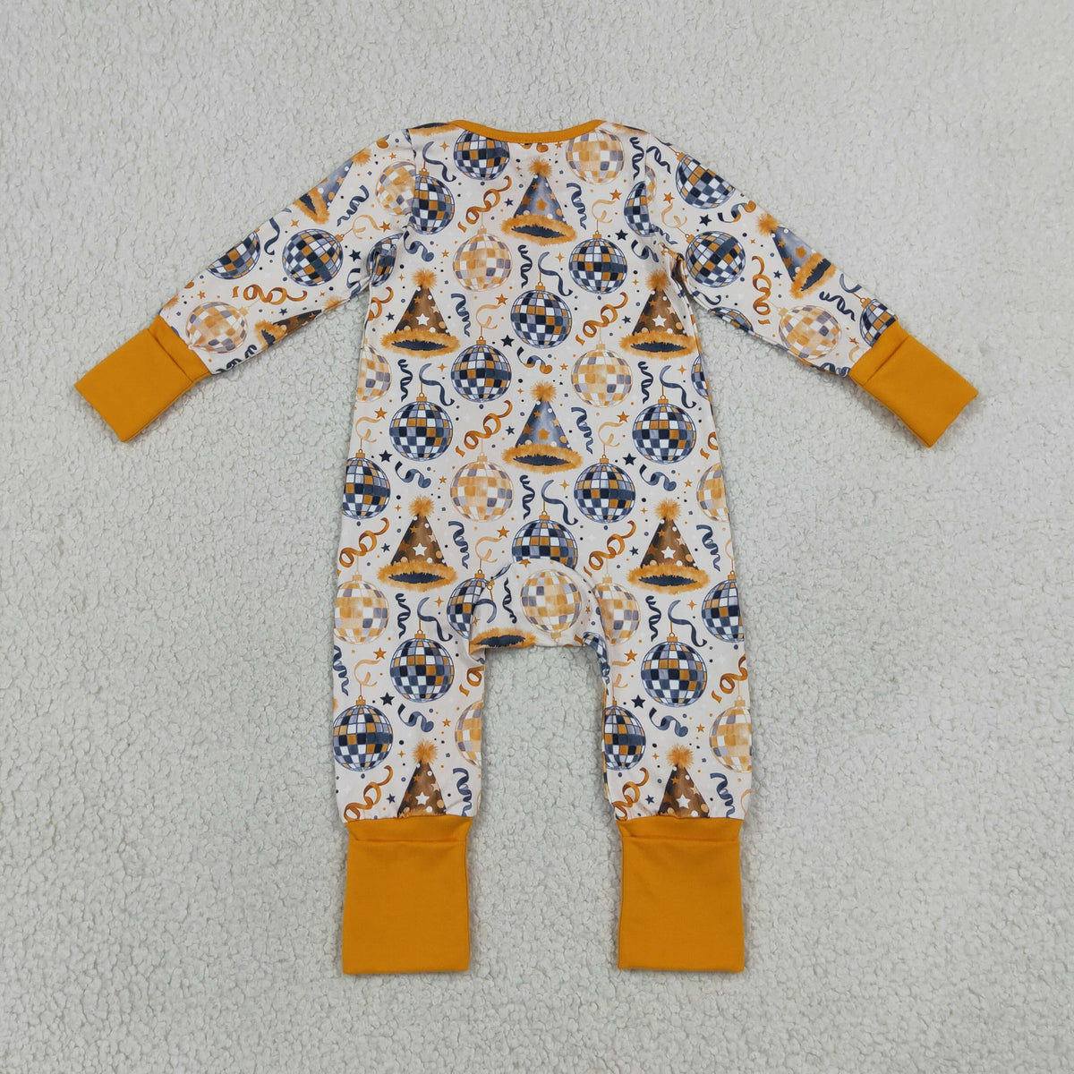RTS NO MOQ milk silk LR3212 Baby Boys Stars Lights Happy New Year Two Way Zip Convertible Rompers