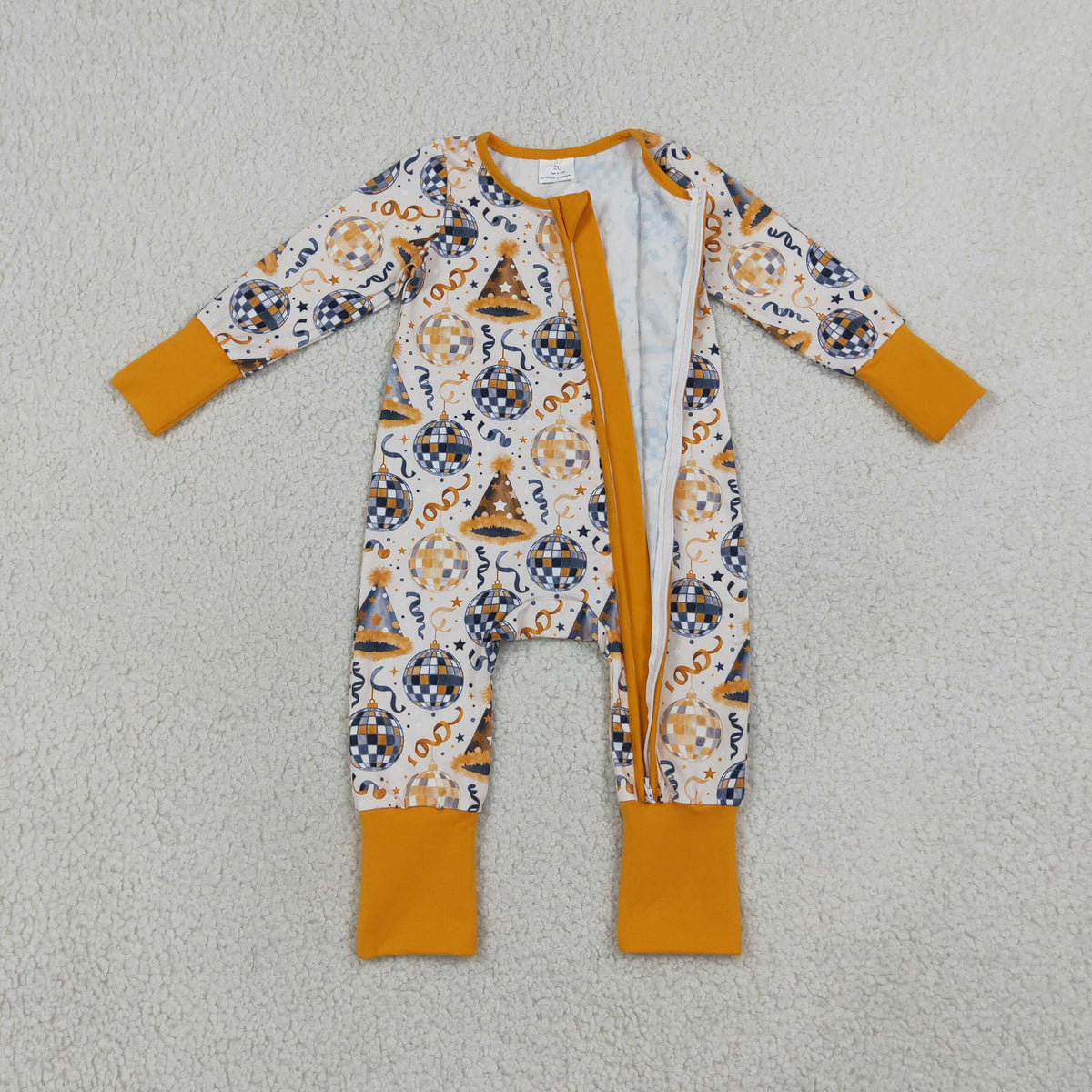 RTS NO MOQ milk silk LR3212 Baby Boys Stars Lights Happy New Year Two Way Zip Convertible Rompers