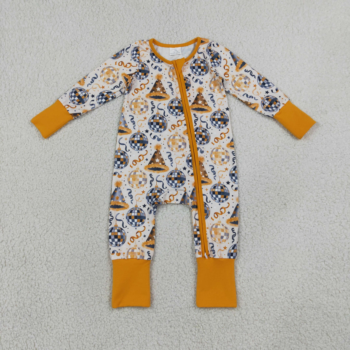 RTS NO MOQ milk silk LR3212 Baby Boys Stars Lights Happy New Year Two Way Zip Convertible Rompers