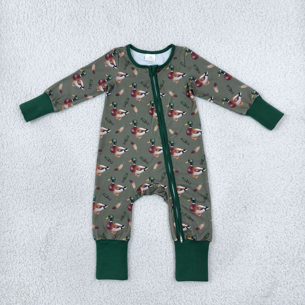 RTS NO MOQ （In stock）milk silk LR3232 Baby Boys Green Ducks Two Way Zip Convertible Daily Romper