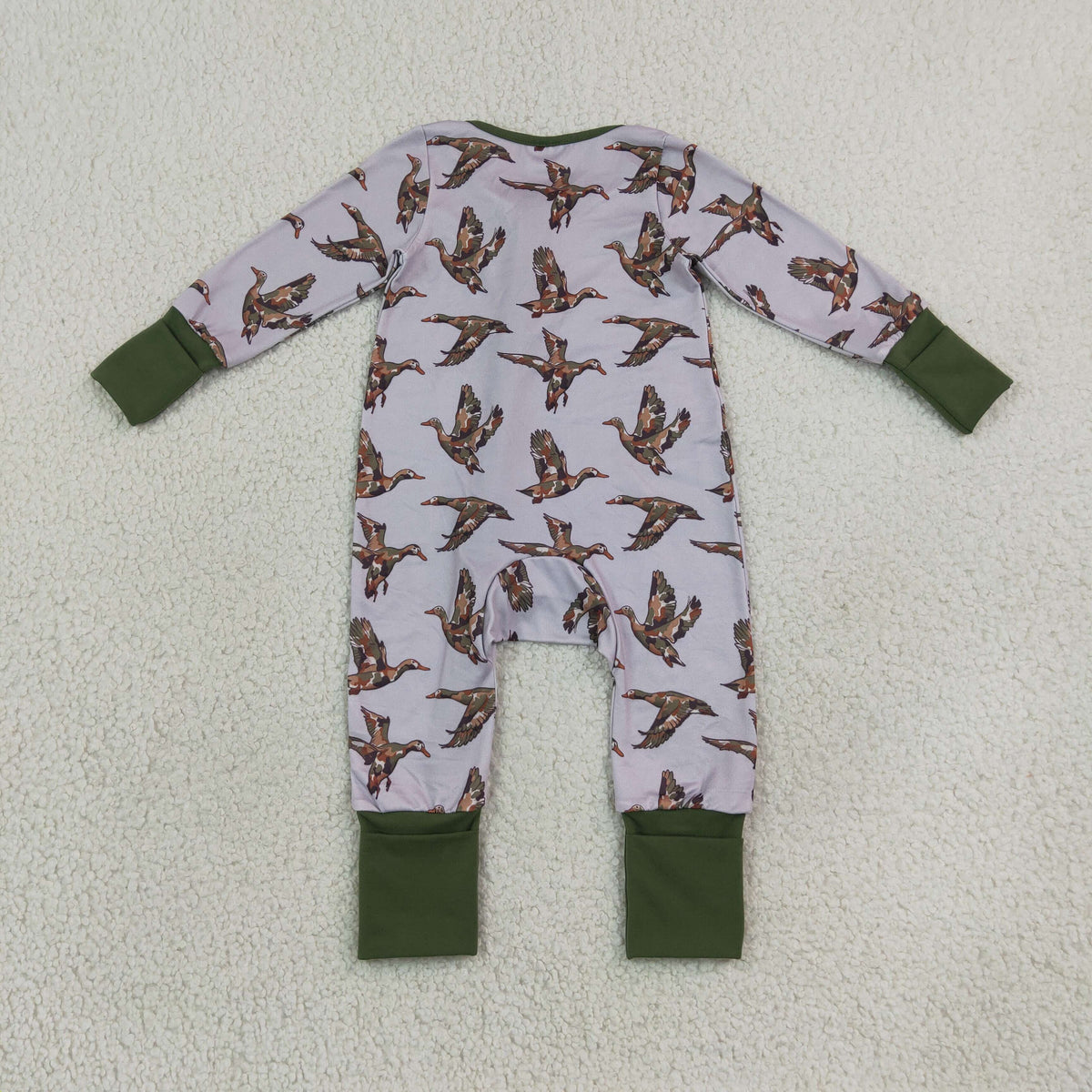 RTS NO MOQ milk silk LR3233 Baby Boys Camo Ducks Hunting Two Way Zip Convertible Romper
