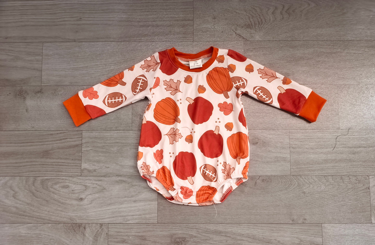 LR3235 Sample No Moq milk silk Baby Boys Football Pumpkins Long Sleeve Fall Cute Romper