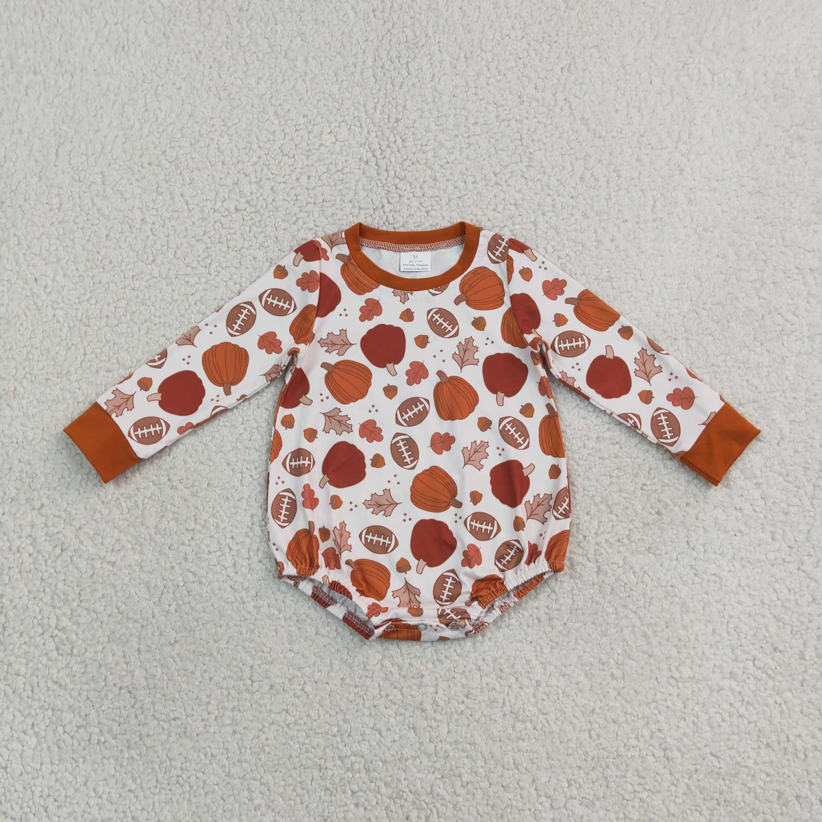 RTS NO MOQ （In stock） milk silk LR3235 Baby Boys Football Pumpkins Long Sleeve Fall Cute Romper