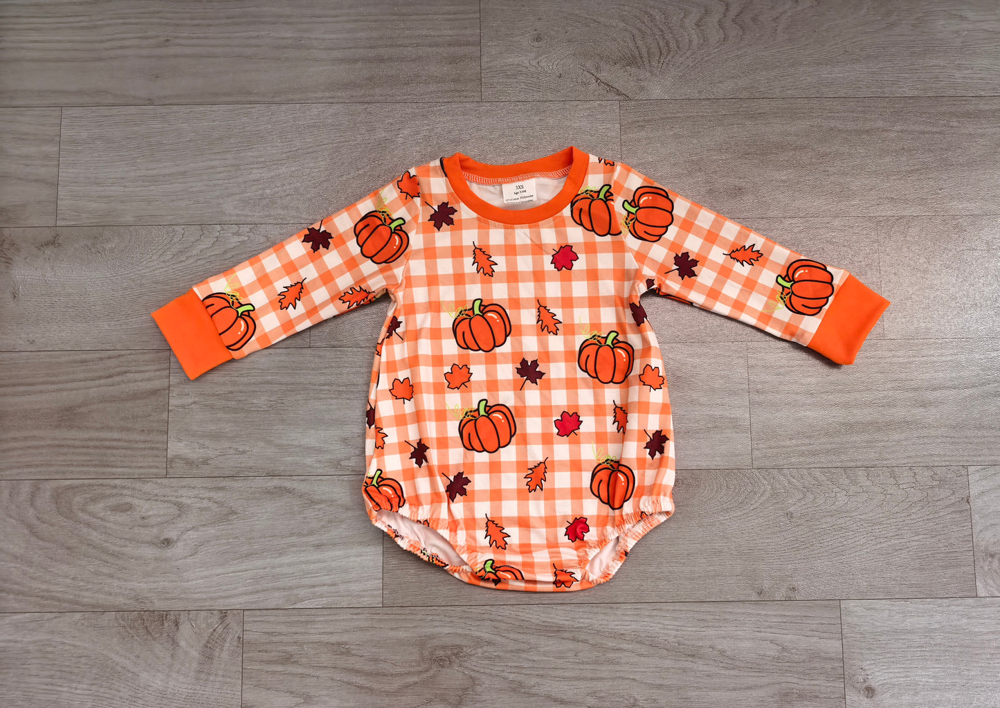 LR3236Sample No Moq milk silk Baby Boys Pumpkins Checked Long Sleeve Cute Fall Romper