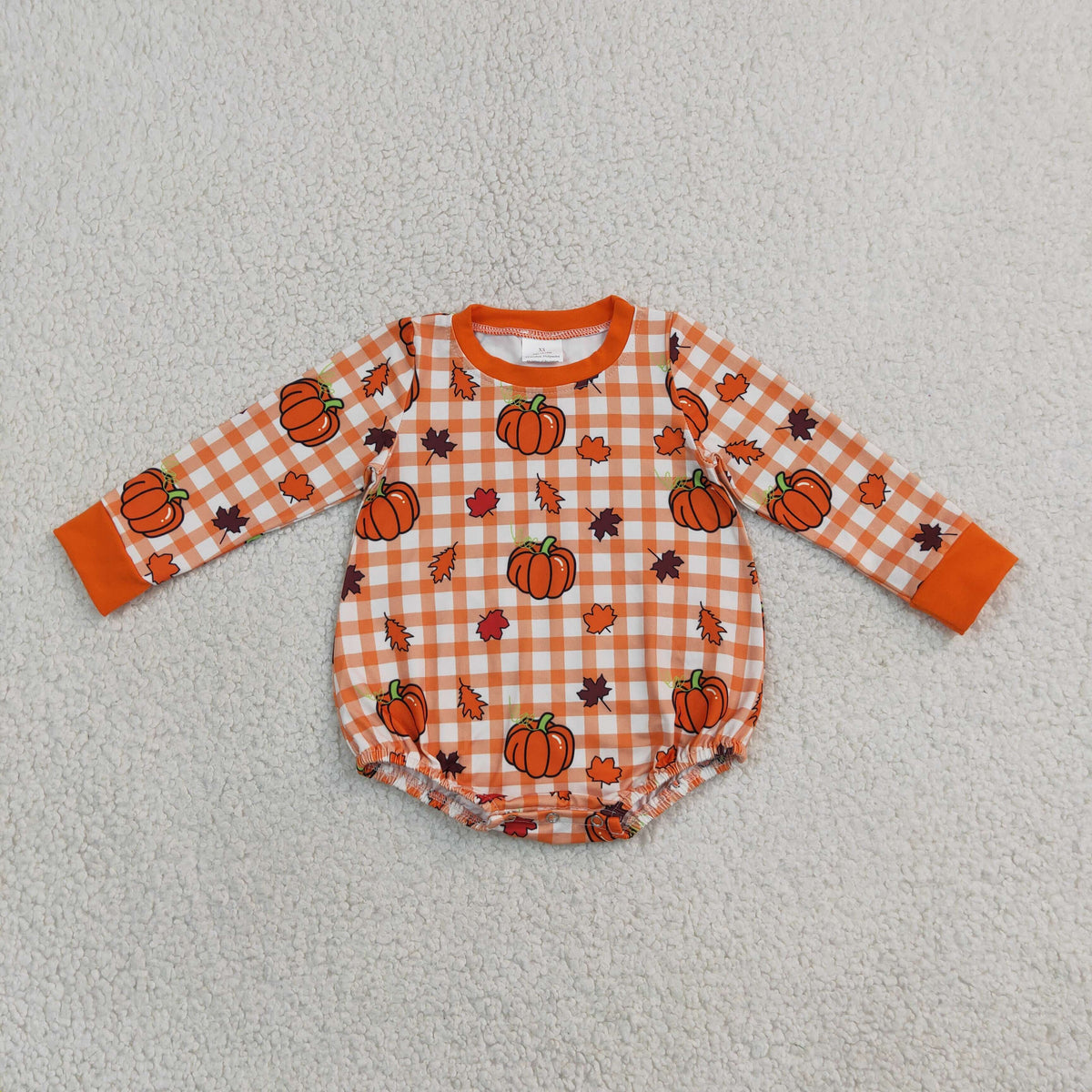 RTS NO MOQ （In stock） milk silk LR3236 Baby Boys Pumpkins Checked Long Sleeve Cute Fall Romper