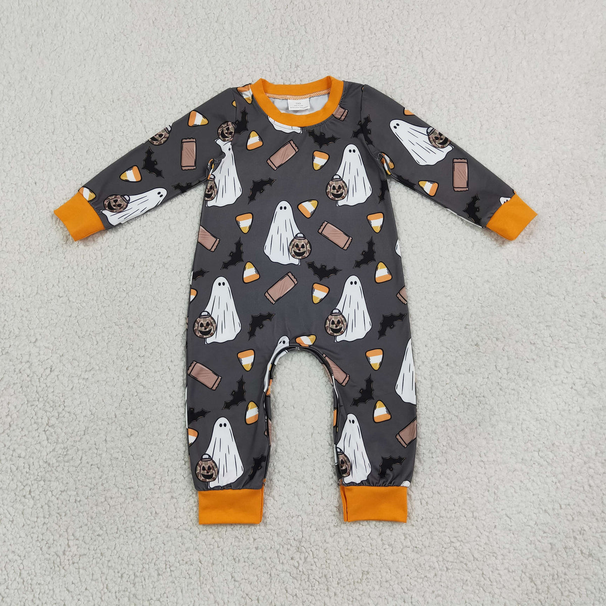 RTS NO MOQ （In stock）LR3241 milk silk Baby Boys Ghosts Pumpkins Halloween Long Sleeve Cute Fall Romper