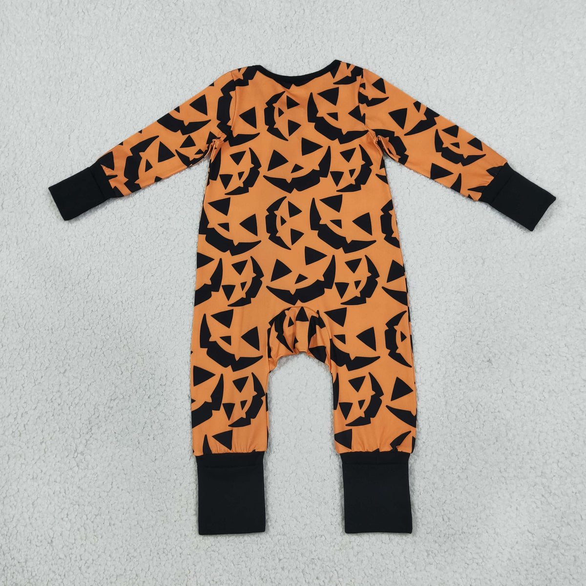 RTS NO MOQ （In stock）LR3243 milk silk Baby Boys Ghost Pumpkins Halloween Two Way Zip Convertible Romper