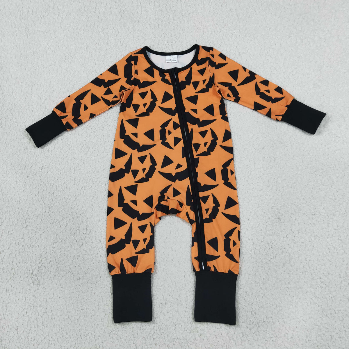 RTS NO MOQ （In stock）LR3243 milk silk Baby Boys Ghost Pumpkins Halloween Two Way Zip Convertible Romper