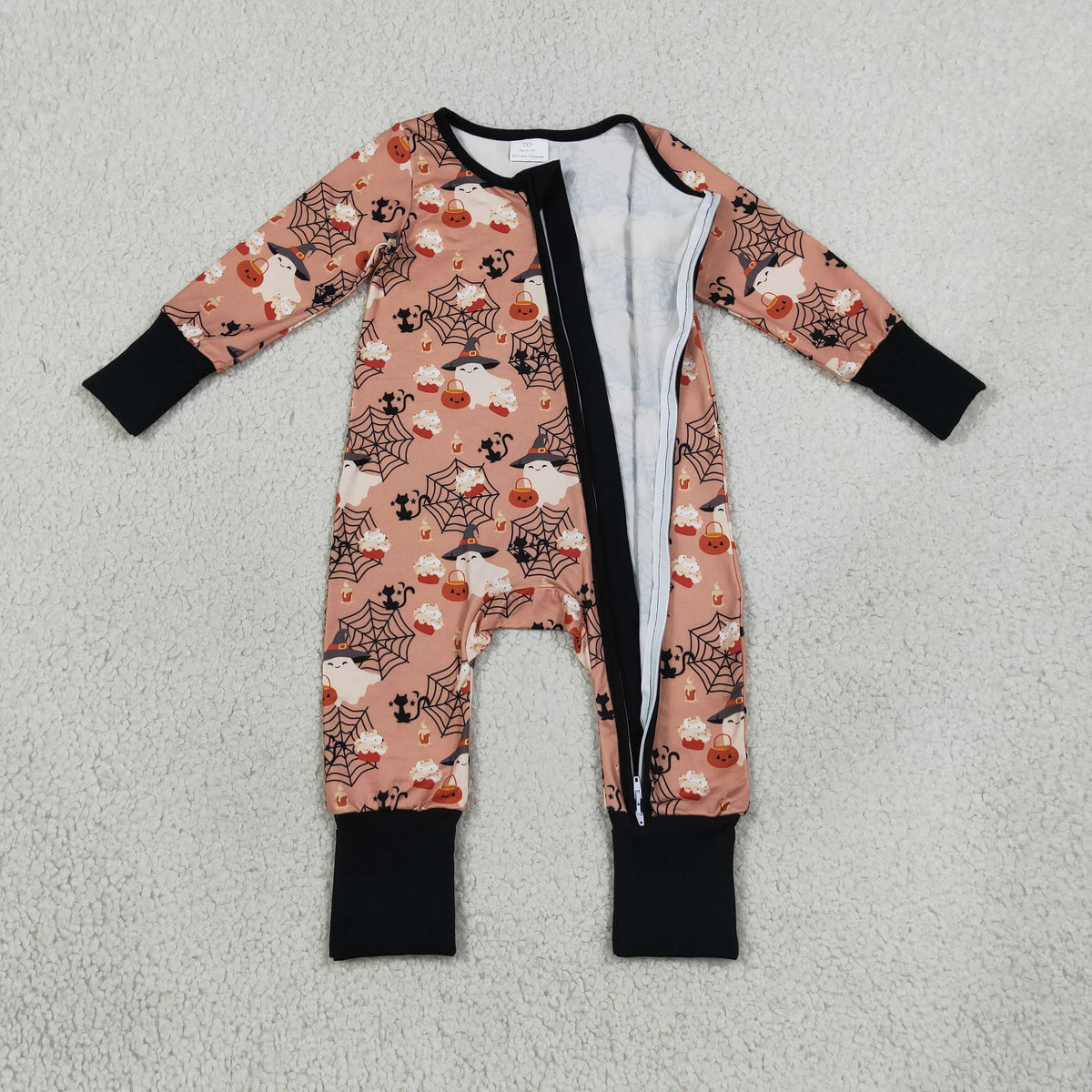 RTS NO MOQ （In stock）LR3250 Baby Boys Ghost Pumpkins Halloween Two Way Zip Convertible Rompers