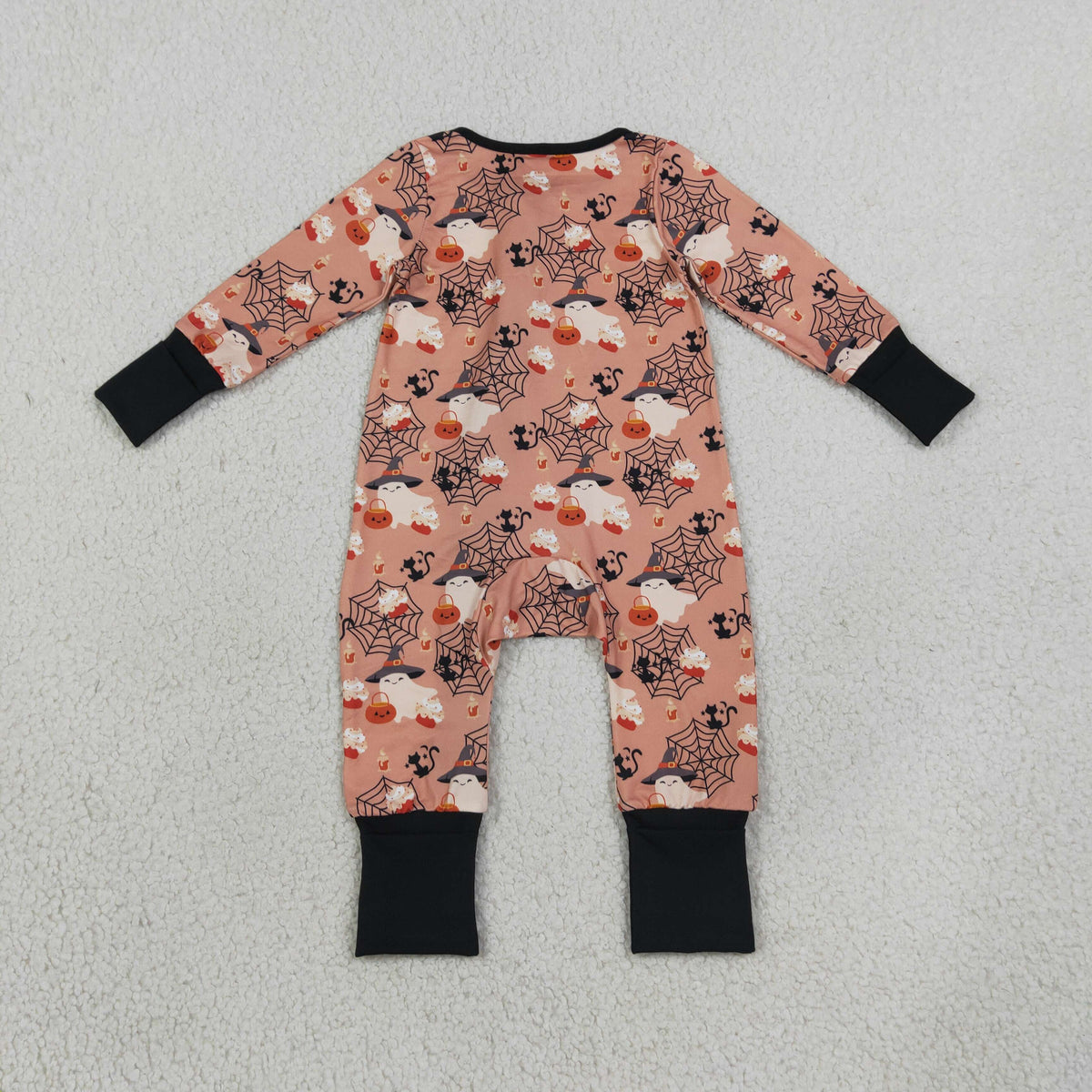 RTS NO MOQ （In stock）LR3250 Baby Boys Ghost Pumpkins Halloween Two Way Zip Convertible Rompers