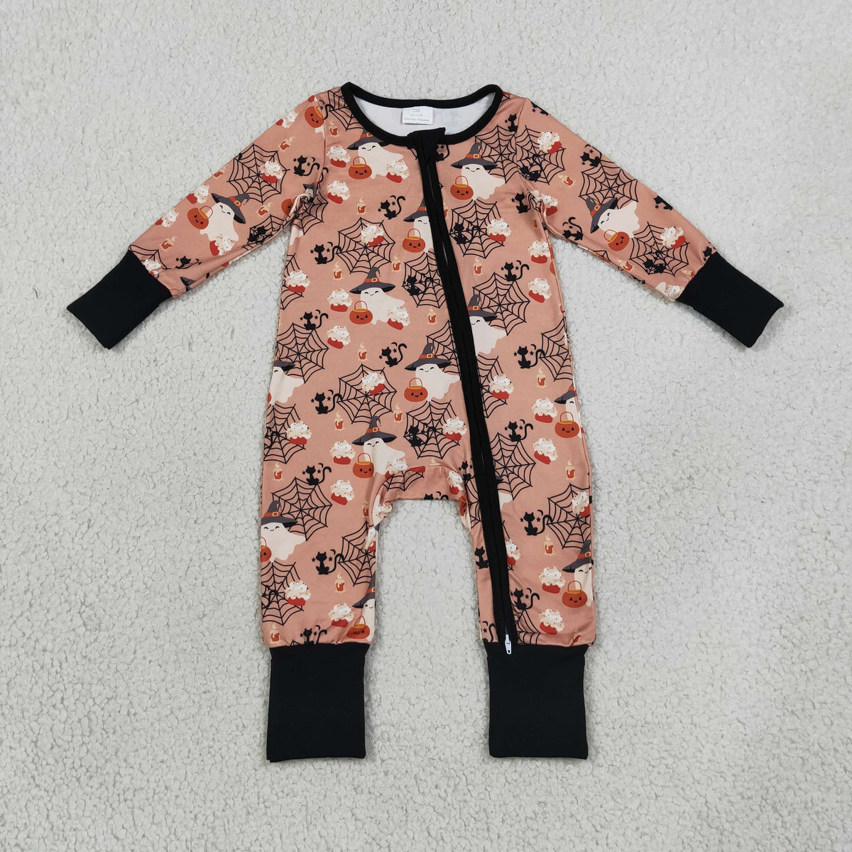 RTS NO MOQ （In stock）LR3250 Baby Boys Ghost Pumpkins Halloween Two Way Zip Convertible Rompers
