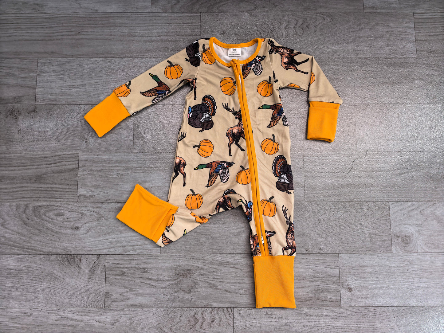 LR3251 Sample No Moq milk silk Baby Boys Pumpkins Turkey Ducks Deer Print Two Way Zip Front Convertible Thanksgivings  Romper