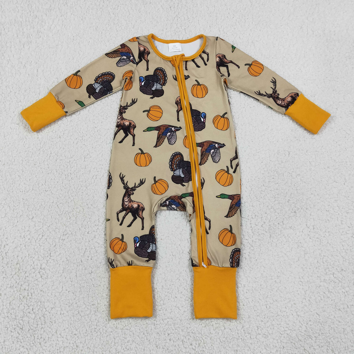 RTS NO MOQ milk silk LR3251 Baby Boys Pumpkins Turkey Ducks Deer Print Two Way Zip Front Convertible Thanksgivings  Romper