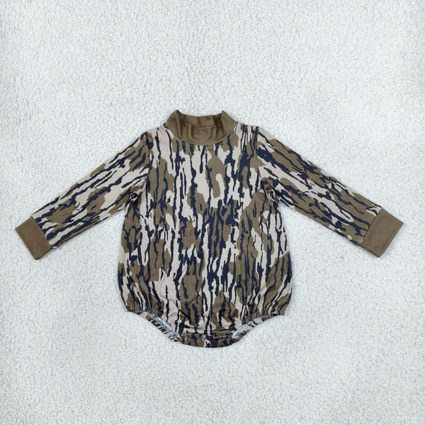 RTS NO MOQ Sibling milk silk High Neck Baby Boys And Girls Camo Long Sleeve Romper And Toddler Mock Neck Top
