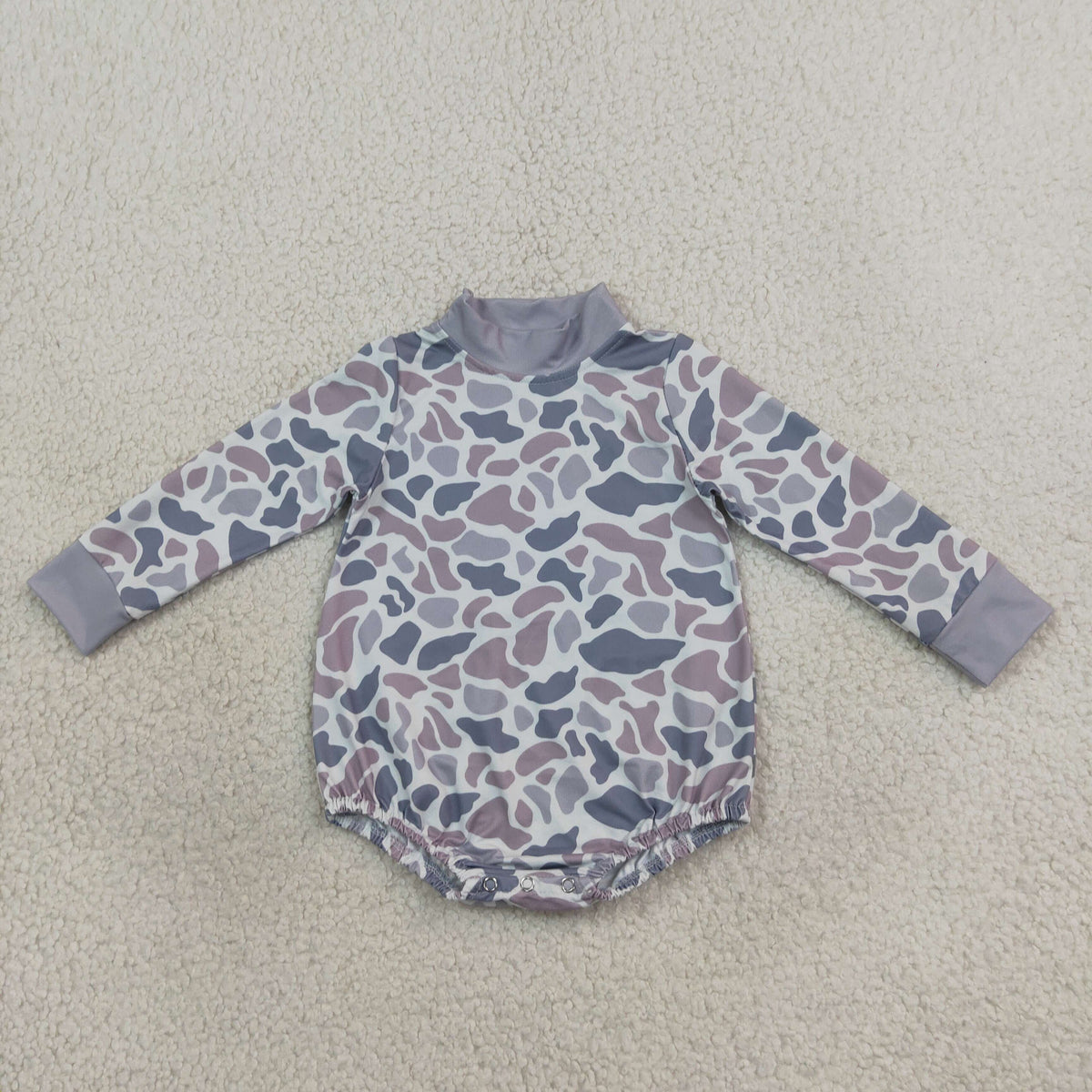 RTS NO MOQ （In stock）milk silk LR3260 Baby Boys Long Sleeve Light Grey Camo Choker Rompers