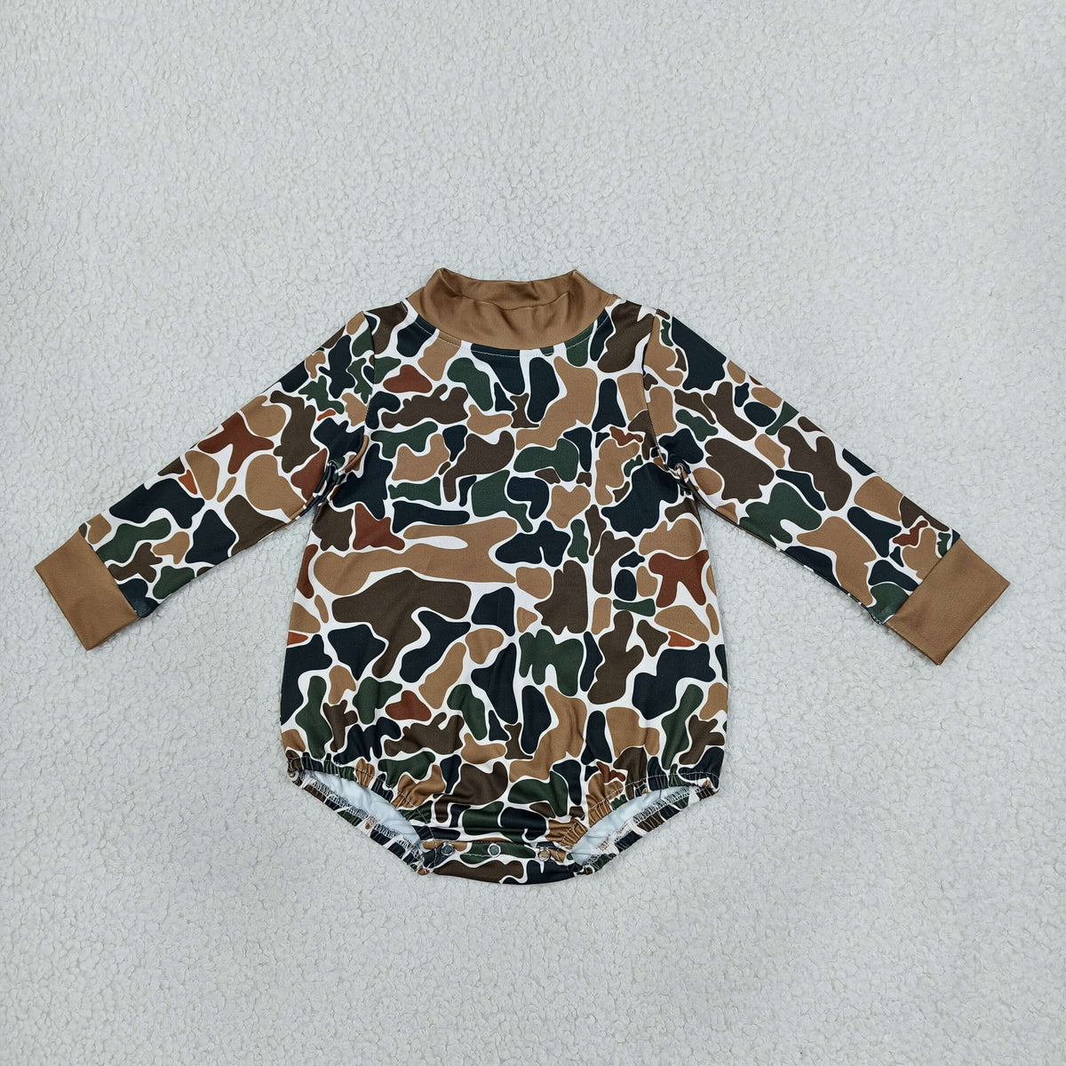 RTS NO MOQ （In stock）milk silk LR3261 Baby Boys High Neck Long Sleeve Dark Brown Camo Casual Rompers
