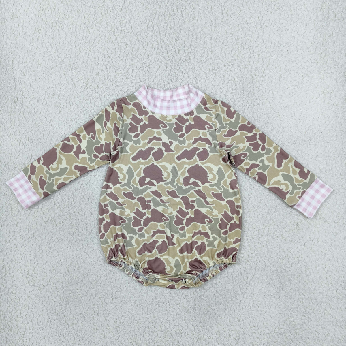 RTS NO MOQ （In stock）milk silk LR3280 Baby Girls High Neck Pink Khaki Green Camo Long Sleeve Choker Rompers