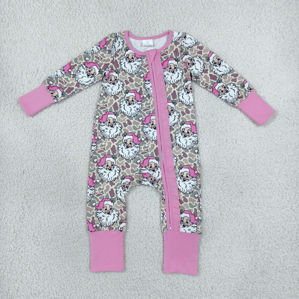 RTS NO MOQ Sibling milk silk Baby Girls And Boys Santa Camo Print Christmas Zipper Romper And Sibling Matching Pajama Set