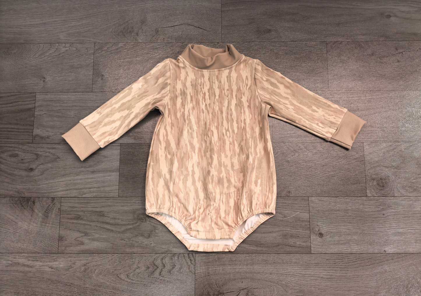LR3306 Sample No Moq yoga fabric Baby Boys Long Sleeve Southern Khaki Wood Camo Rompers