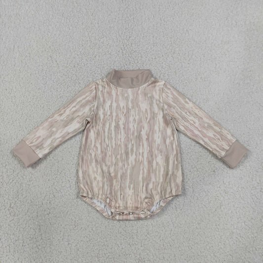 RTS NO MOQ （In stock）LR3306 yoga fabric Baby Boys Long Sleeve Southern Khaki Wood Camo Rompers