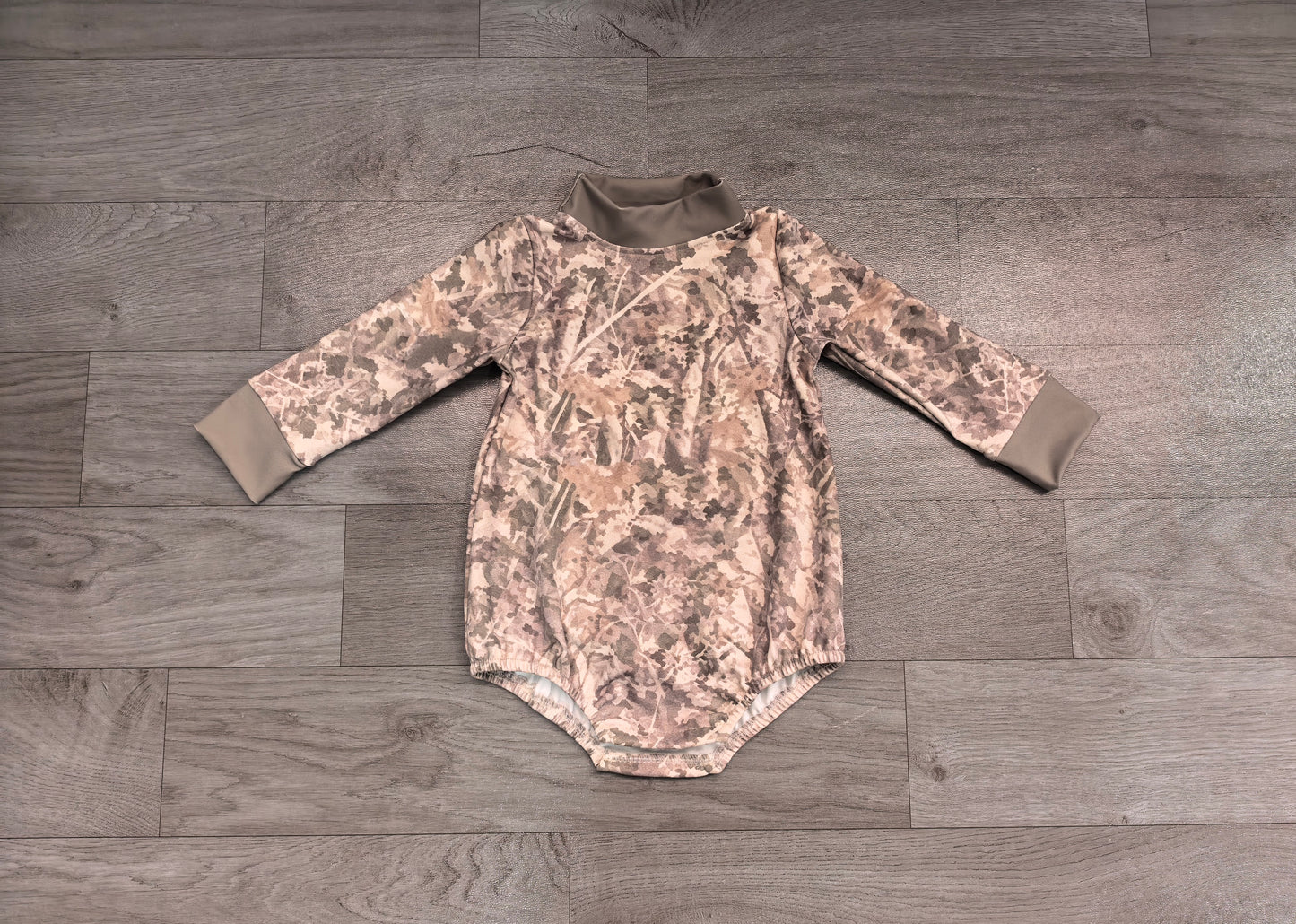 LR3308 Sample No Moq yoga fabric Baby Boys Long Sleeve Southern Khaki Leaves Camo Rompers