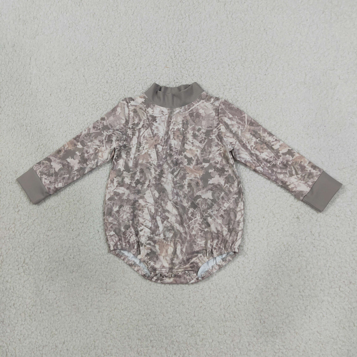 RTS NO MOQ （In stock）LR3308 yoga fabric Baby Boys Long Sleeve Southern Khaki Leaves Camo Rompers