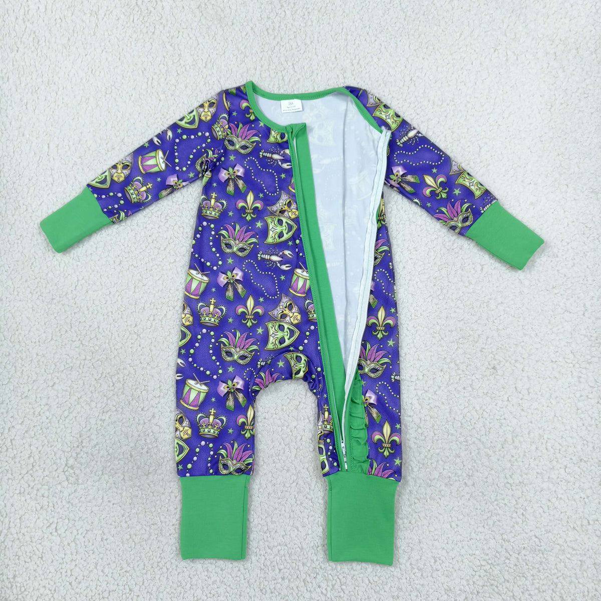 RTS NO MOQ （In stock）milk silk LR3334 Baby Holiday Purple Two Way Ruffle Zip Convertible Rompers
