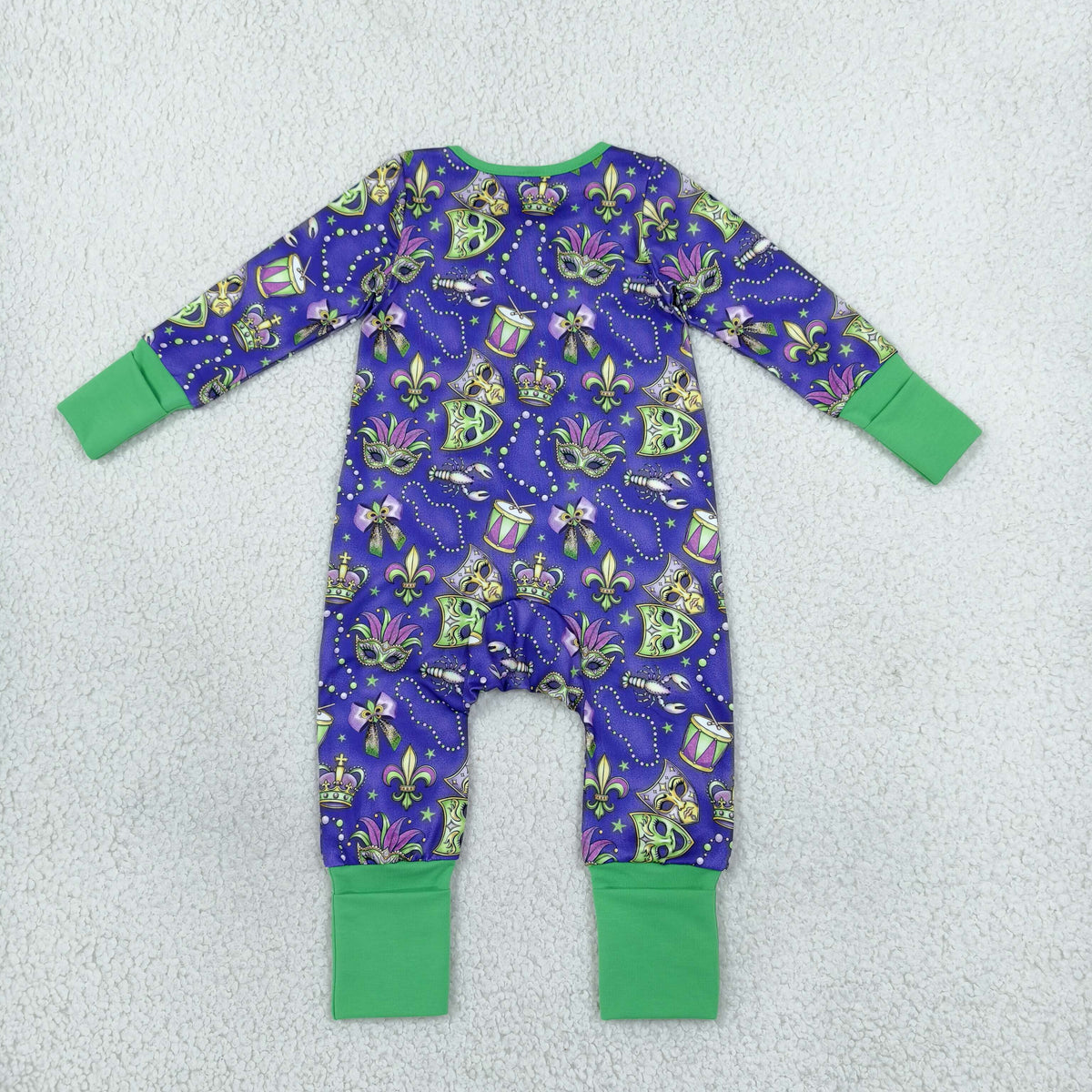 RTS NO MOQ （In stock）milk silk LR3334 Baby Holiday Purple Two Way Ruffle Zip Convertible Rompers