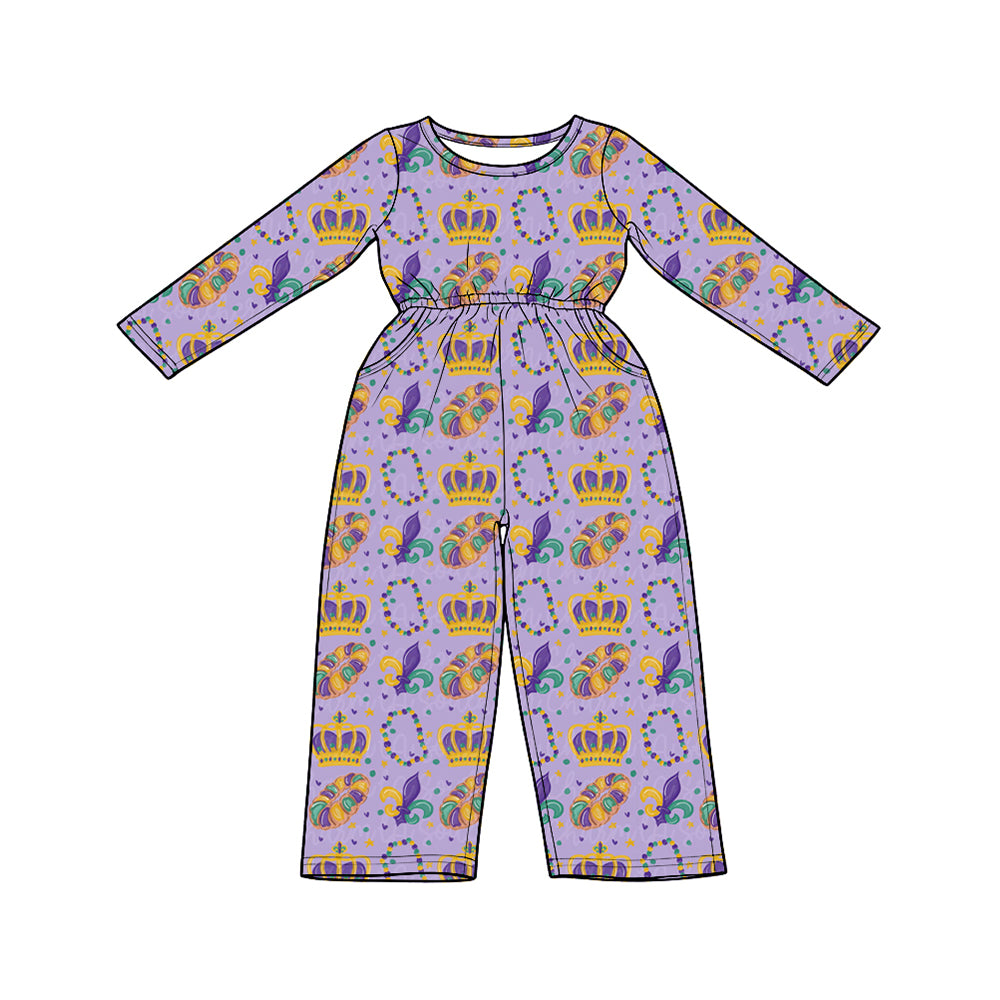 (Preorder new) No moq (Preorder new) No moq cotton Baby Girls Long Sleeve Print Jumpsuit And Girls Ruffled Top Wide Leg Pants Set