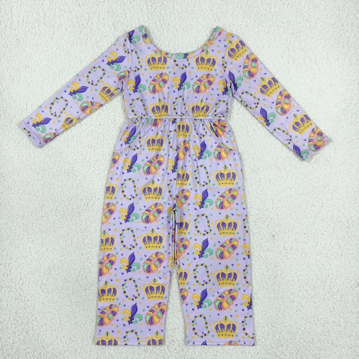 RTS NO MOQ （In stock）milk silk LR3339 Baby Girls Purple Long Sleeve Pockets Pant Jumpsuits