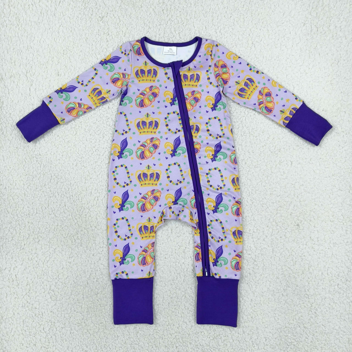 RTS NO MOQ （In stock）milk silk LR3341 Baby Holiday Purple Long Sleeve Two Way Zip Convertible Rompers