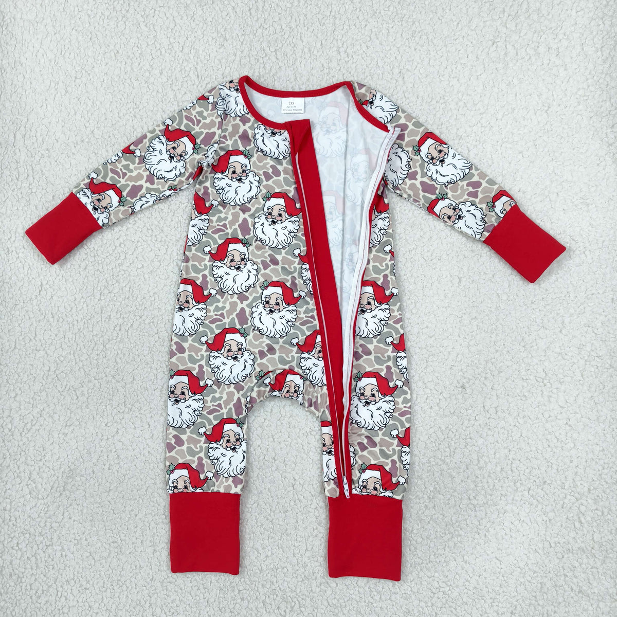 RTS NO MOQ （In stock）milk silk LR3345 Baby Boys Khaki Camo Santa Christmas Long Sleeve Two Way Zip Convertible Rompers