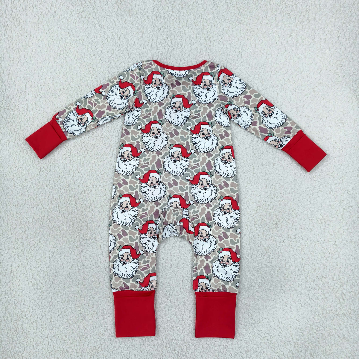RTS NO MOQ （In stock）milk silk LR3345 Baby Boys Khaki Camo Santa Christmas Long Sleeve Two Way Zip Convertible Rompers