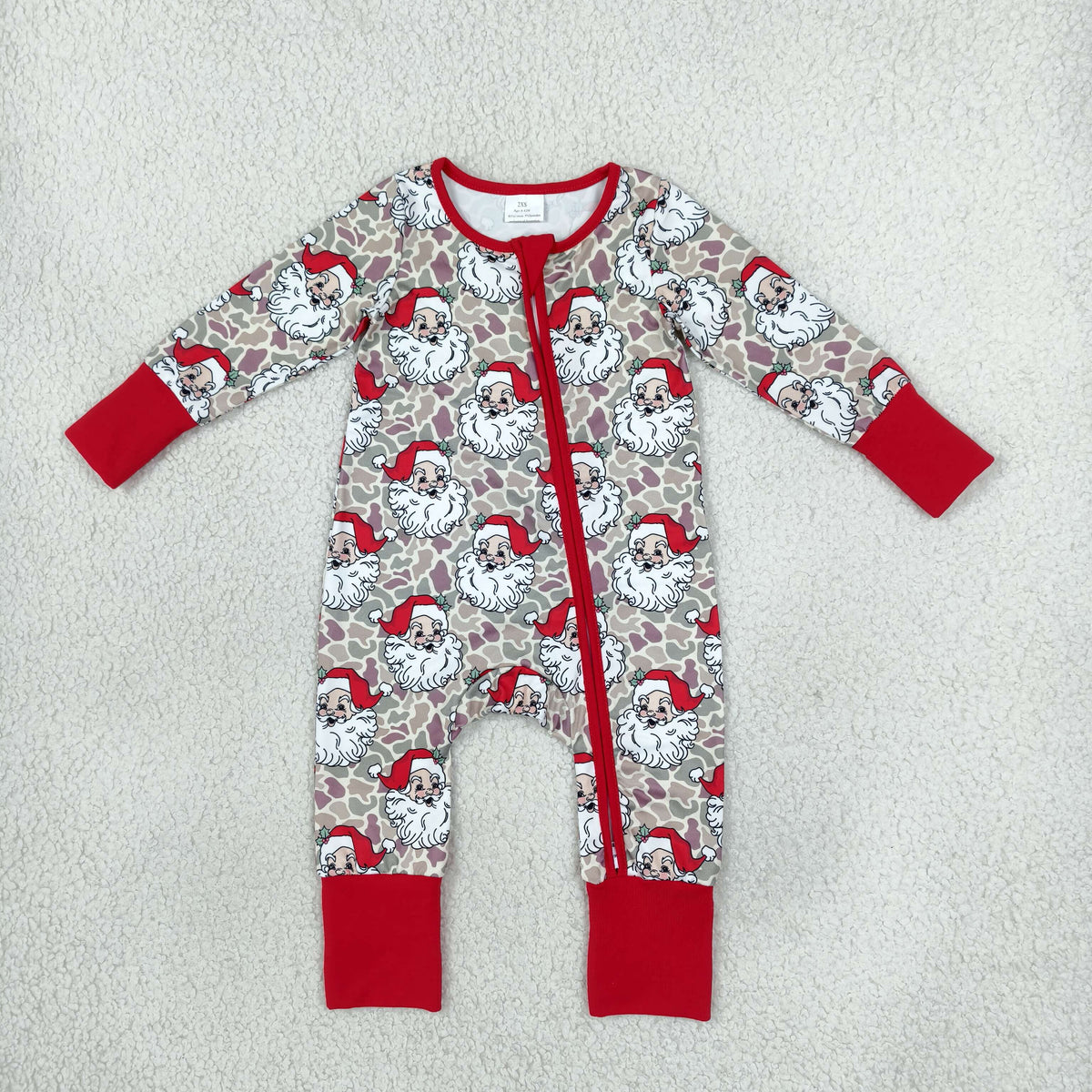 RTS NO MOQ （In stock）milk silk LR3345 Baby Boys Khaki Camo Santa Christmas Long Sleeve Two Way Zip Convertible Rompers