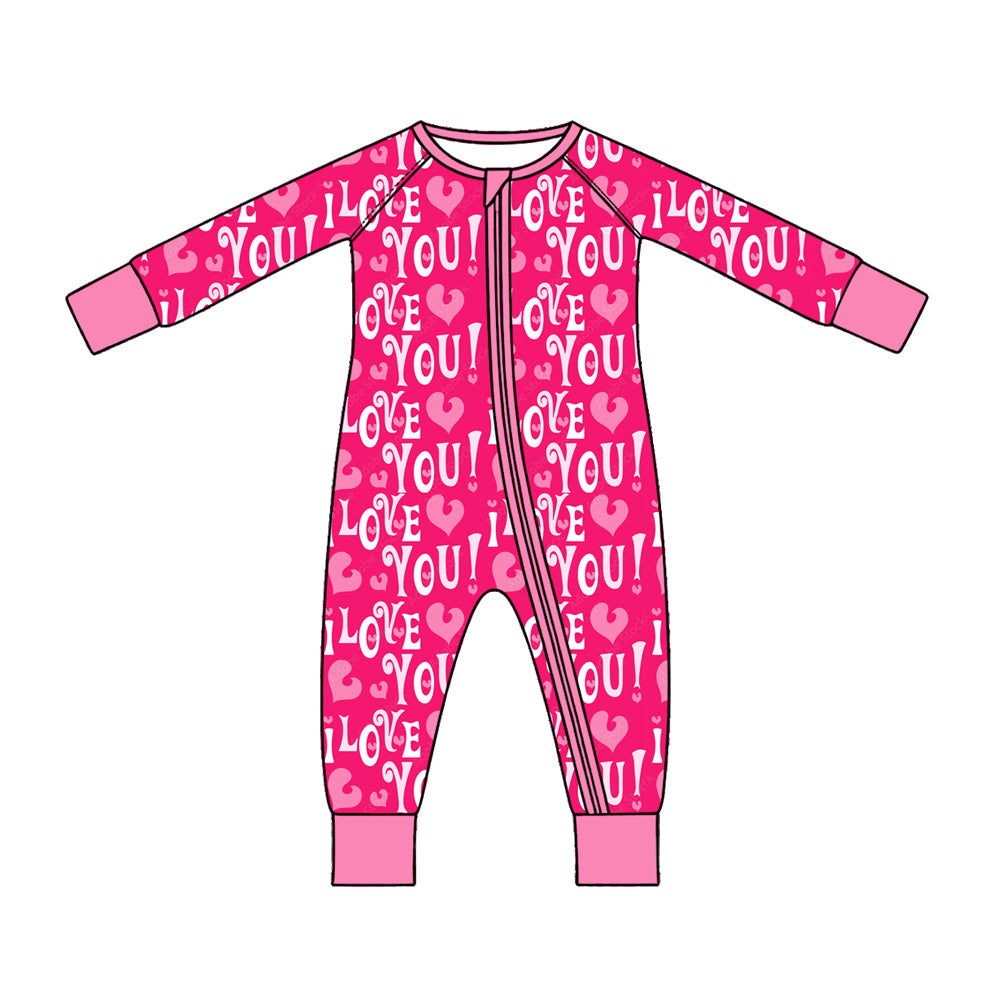 (Preorder new) No moq Baby Girls Pink I Love You Heart Long Sleeve Family Matching Valentine Pajamas Sets