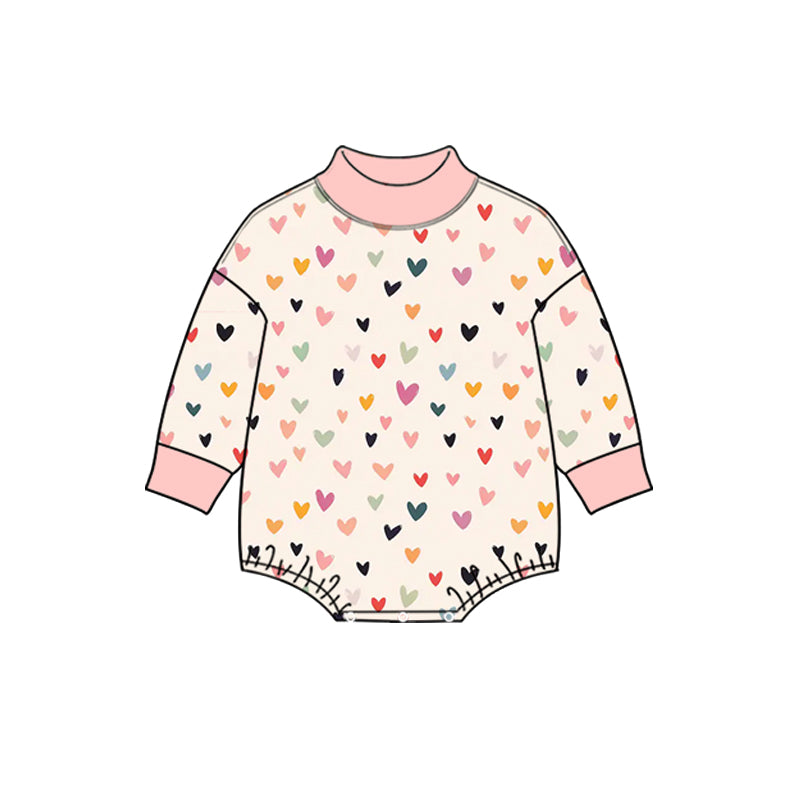 (Preorder new) No moq High Neck Baby Girls Heart Print Long Sleeve Top Pant Yoga Set Romper