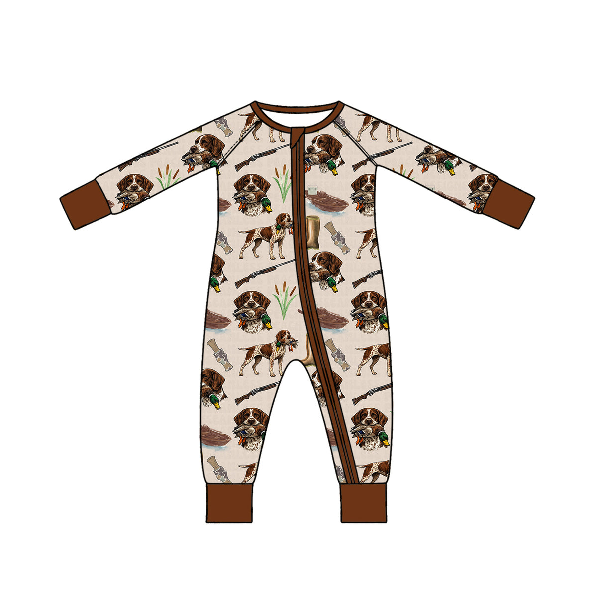 (Preorder new) No moq Baby Boys Duck Hunting Dog Long Sleeve Pj Set And Zipper Romper