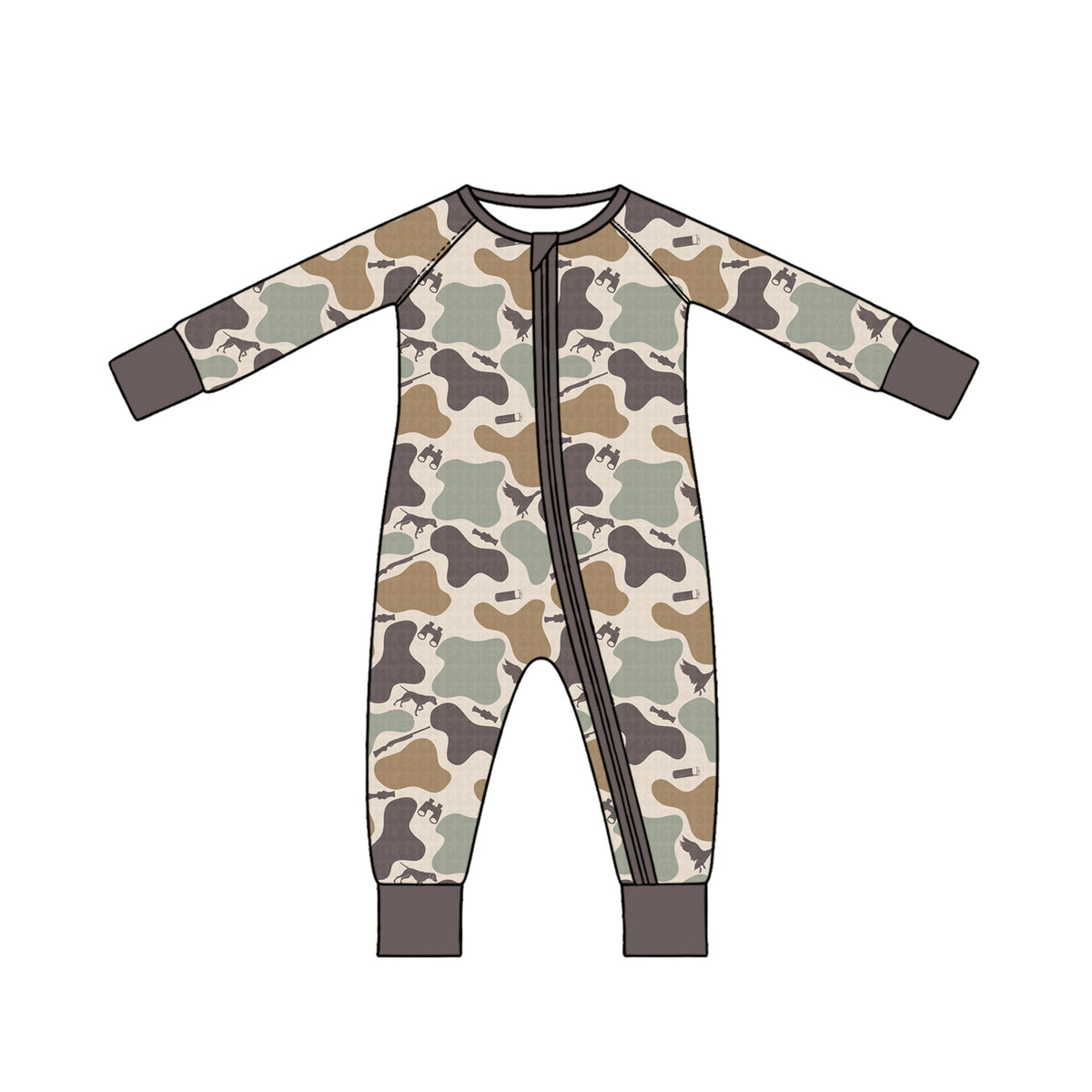 (Preorder new) No moq Baby Boys Duck Camo Long Sleeve Pajama Set And Zipper Baby Romper