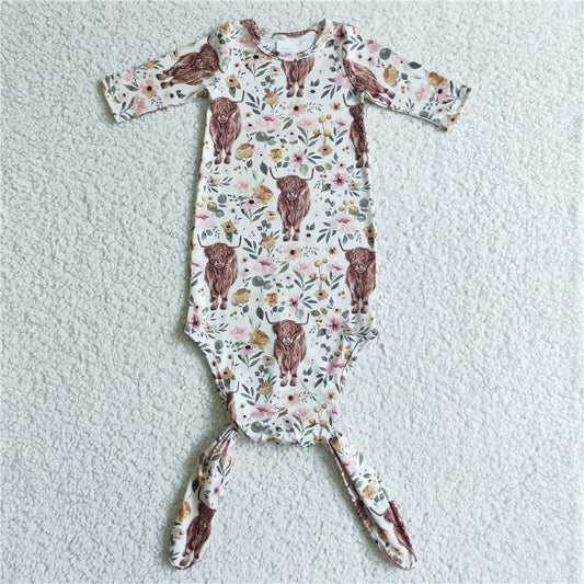 USA Warehouse (IN STOCK) NB0013 Highland Cow Long Sleeve Newborn Baby Gowns Soft Comfortable Clothing for Infants