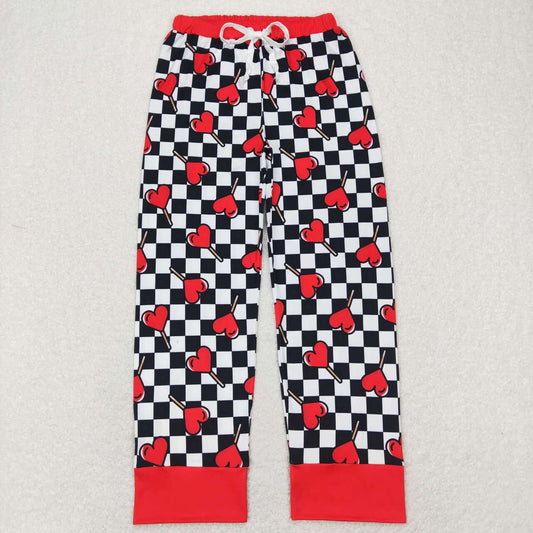 P0388 Adult red love lollipop black and white plaid red edge trousers