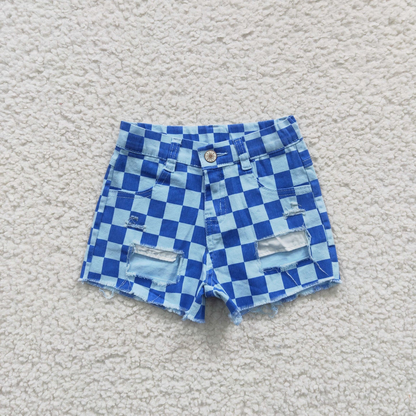 SS0093 Blue Check Denim Shorts