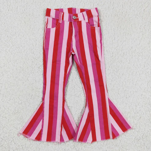 9.27 RTS Sibling Baby Girls Colorful Stripes Bell Bottom Denim Jeans Pants